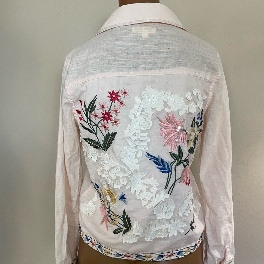 Women's RUBYYAYA ROMERO Light Pink LINEN & RAYON Embroidered SUMMER JACKET XS